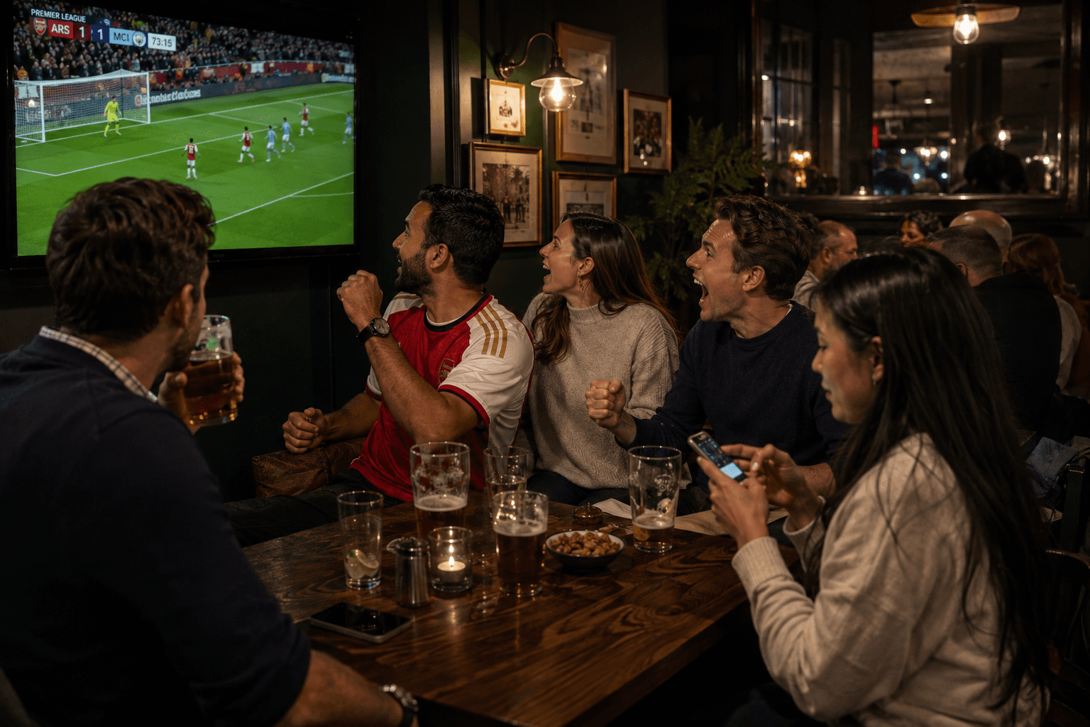 Friends watching a football match together
